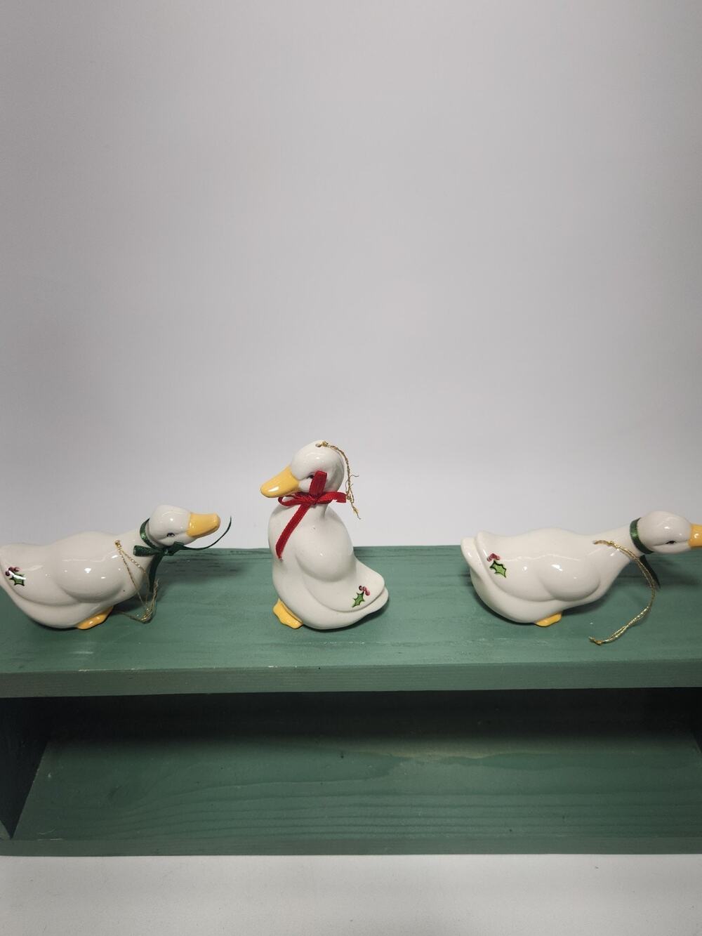 Vintage CBIC 1986 Ceramic Duck Christmas Ornaments Set of 3 Holly Goose Holiday